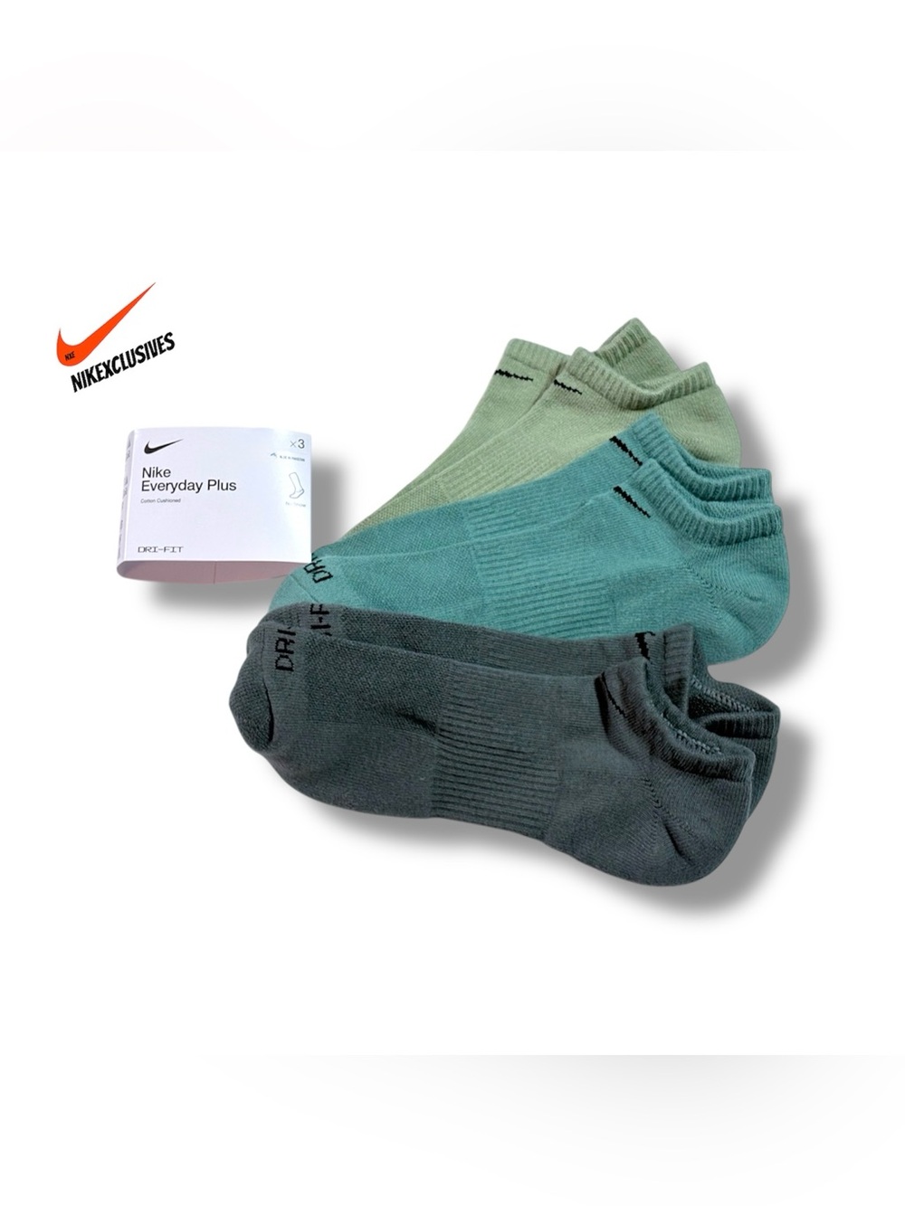 Nike dri-fit everyday plus cotton cushioned no show socks Green SX6889-935